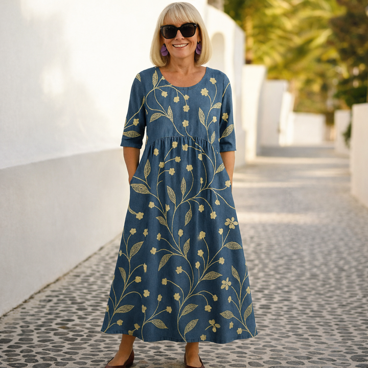 Abito midi fluido da donna elegante e leggero