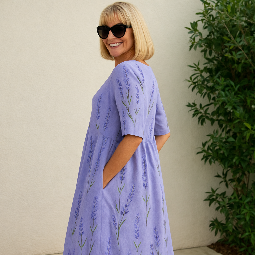 Abito midi fluido da donna elegante e leggero