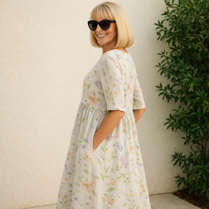 Abito midi fluido da donna elegante e leggero