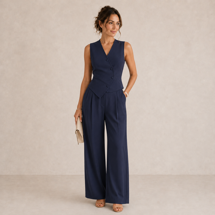 Completo donna elegante con gilet e pantaloni larghi