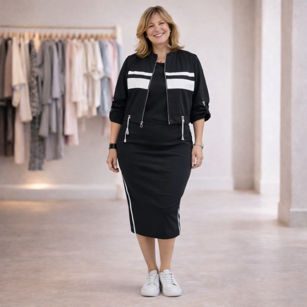 Completo donna due pezzi elegante sportivo con gonna midi