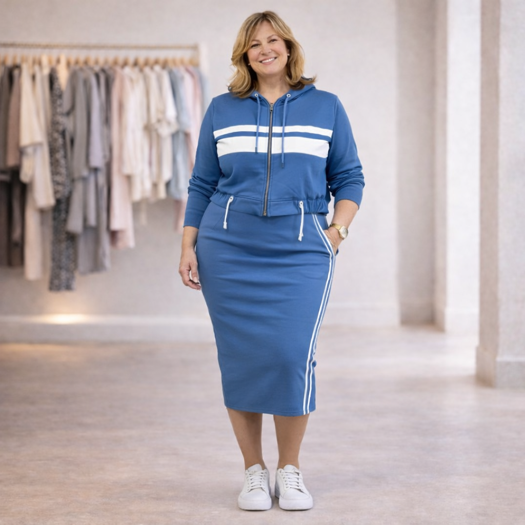 Completo donna due pezzi elegante sportivo con gonna midi