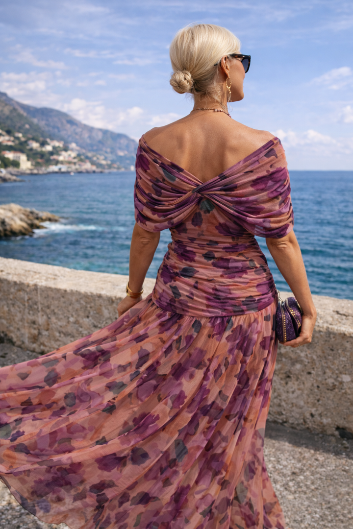 Abito lungo floreale elegante da donna fluido e raffinato