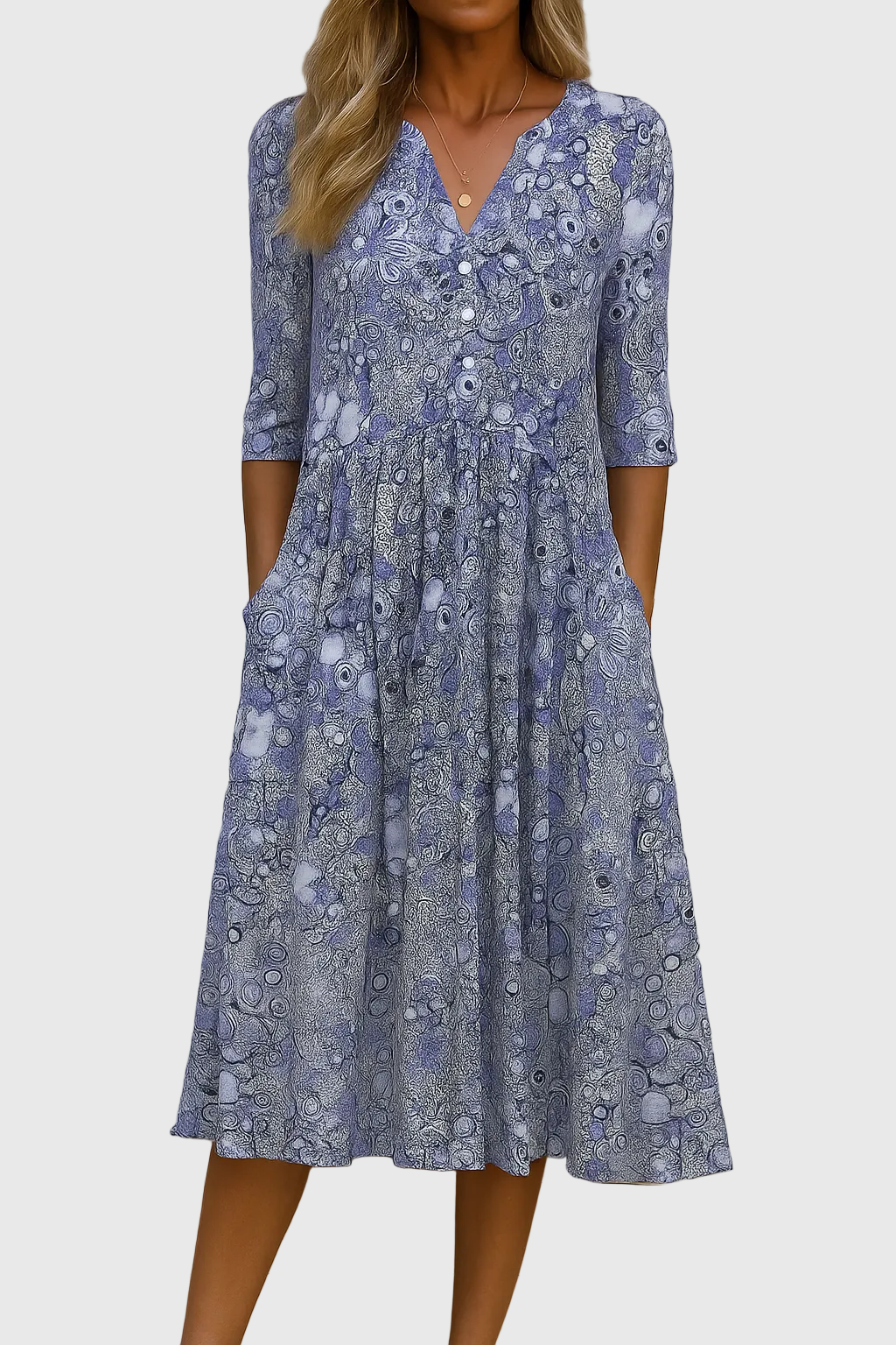 Abito midi fluido elegante da donna con scollo a V