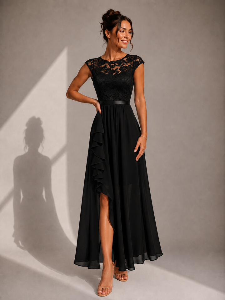 Abito maxi elegante donna in chiffon e pizzo