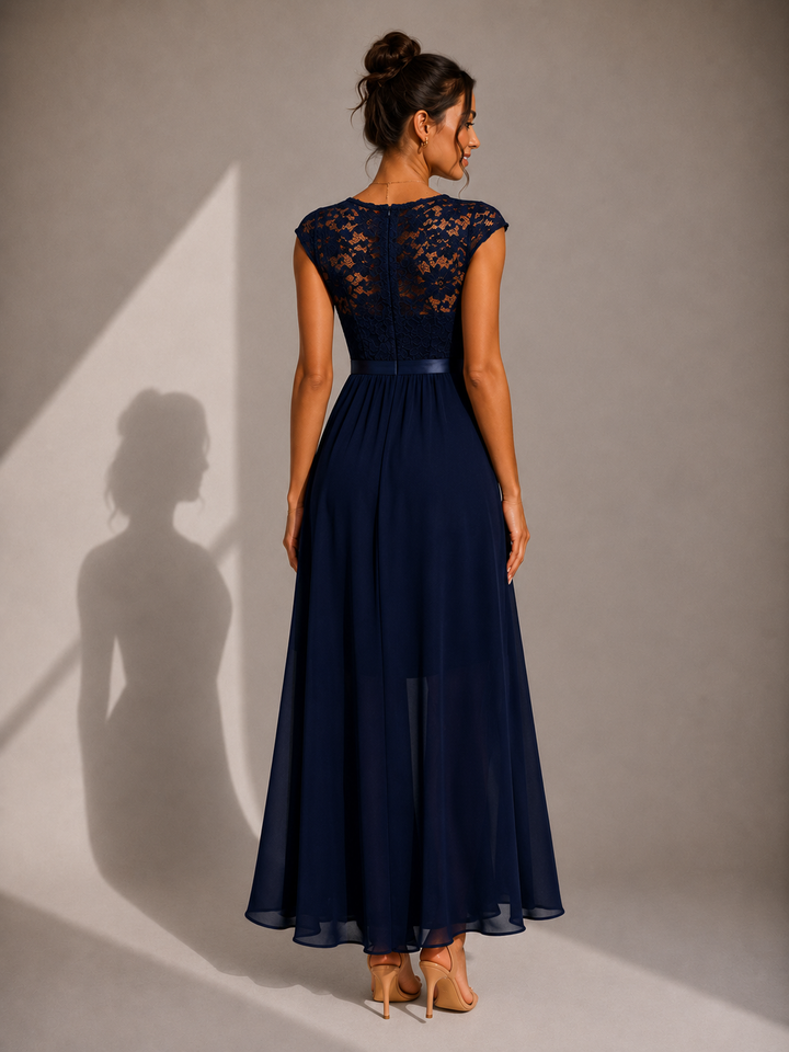 Abito maxi elegante donna in chiffon e pizzo