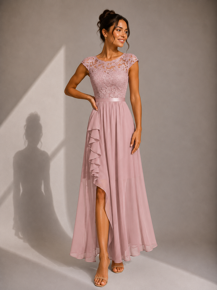 Abito maxi elegante donna in chiffon e pizzo