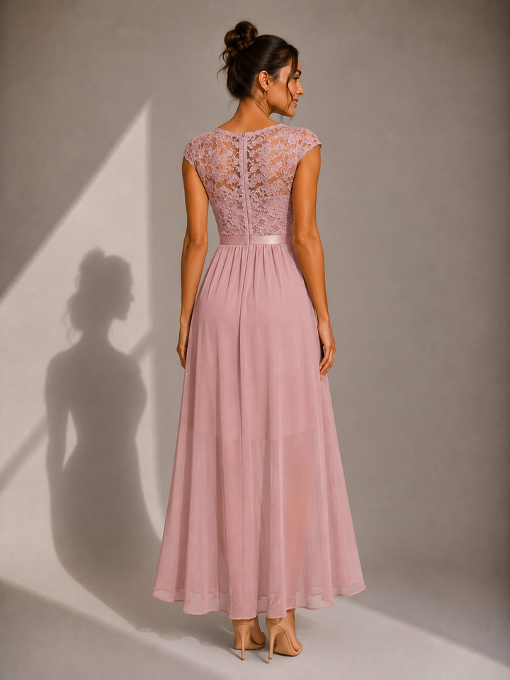 Abito maxi elegante donna in chiffon e pizzo