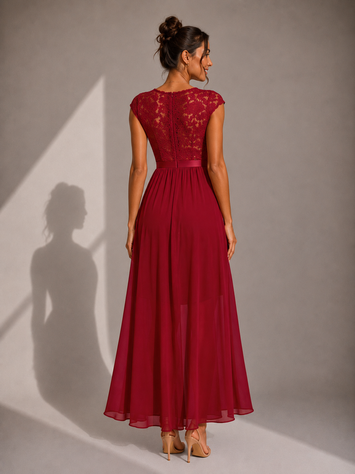 Abito maxi elegante donna in chiffon e pizzo