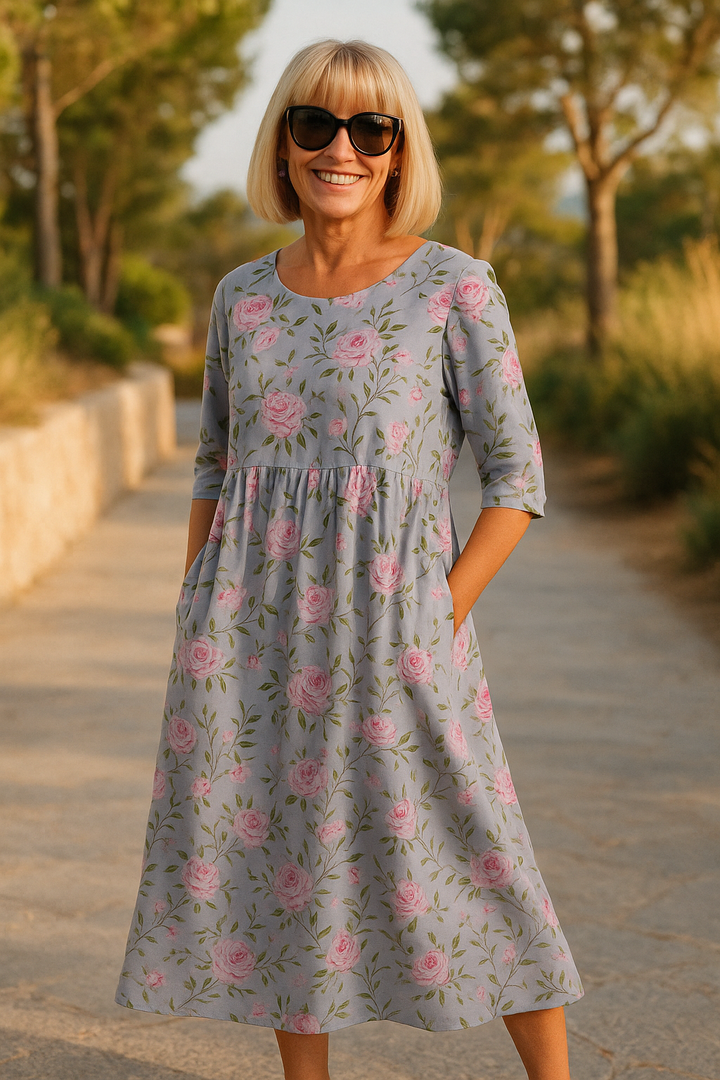 Abito midi fluido da donna elegante e leggero