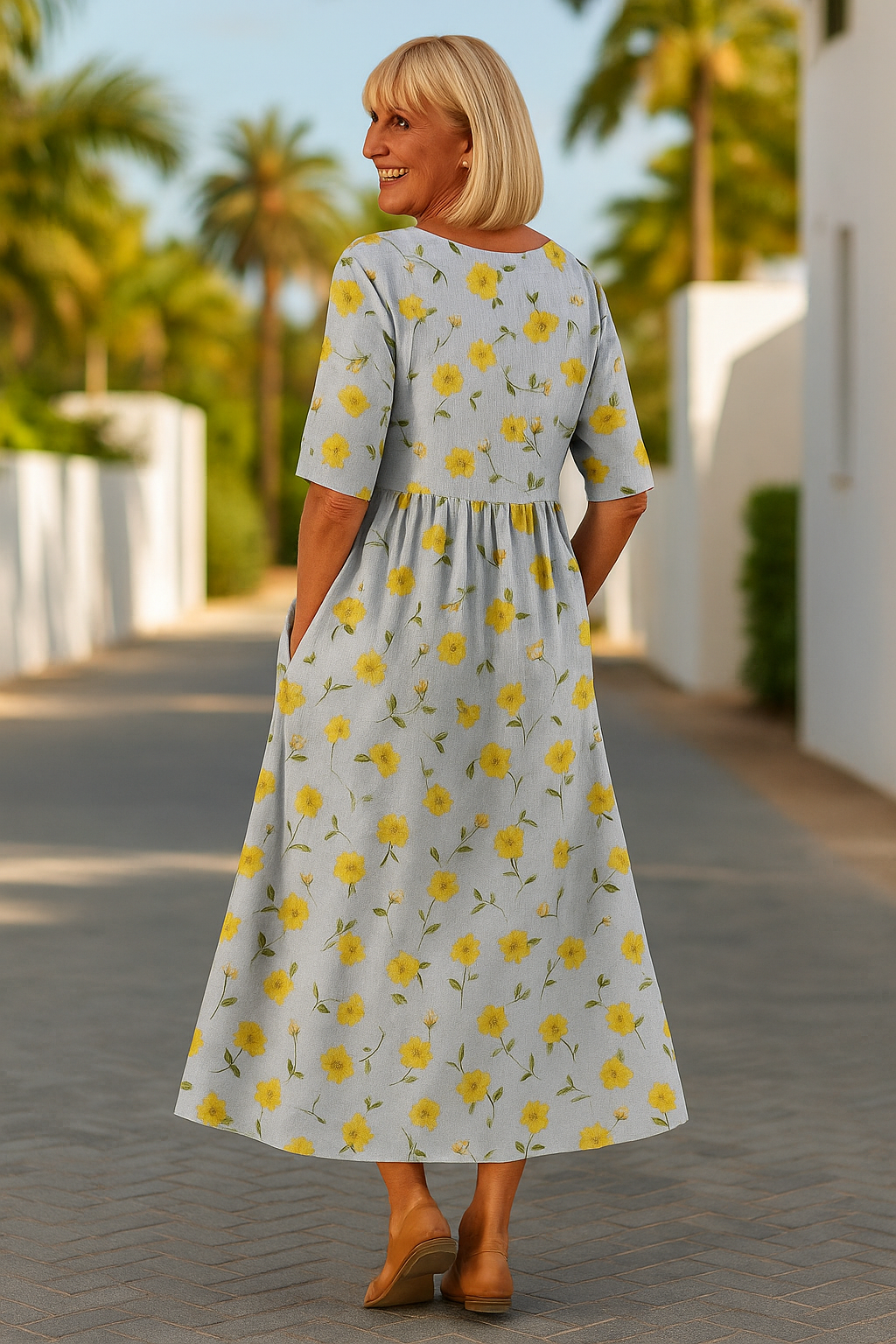 Abito midi fluido da donna elegante e leggero