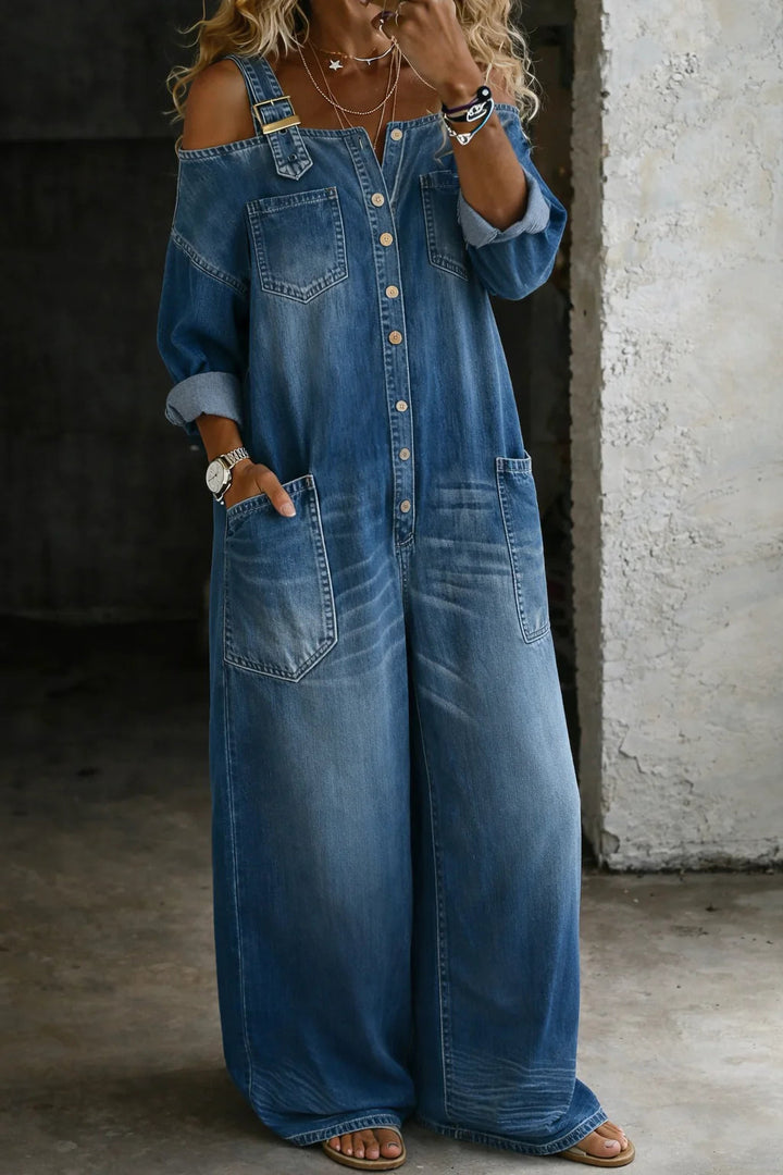 Top donna in denim off shoulder elegante e moderno