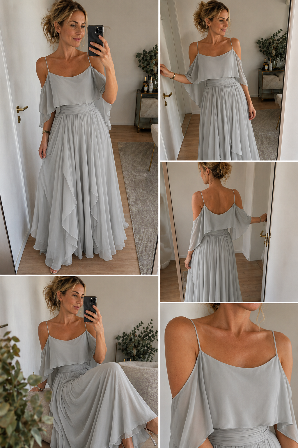 Completo donna elegante in chiffon con spalle scoperte