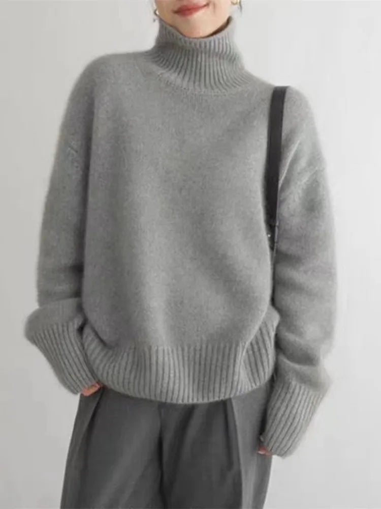 Maglione donna in cashmere con collo alto elegante e caldo