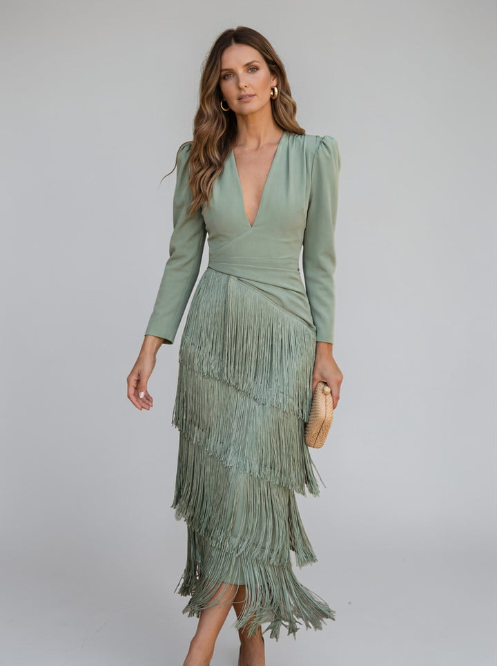 Abito elegante con frange fluido e raffinato per donna