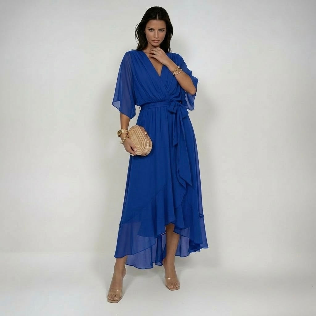 Abito in chiffon da donna elegante e fluido con scollo a V