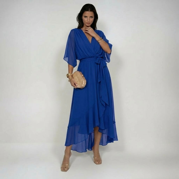 Abito in chiffon da donna elegante e fluido con scollo a V
