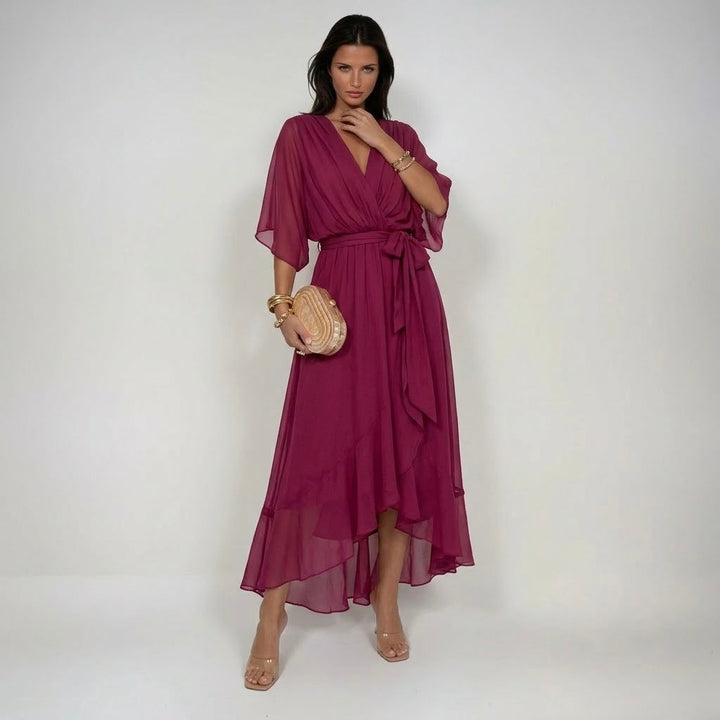 Abito in chiffon da donna elegante e fluido con scollo a V