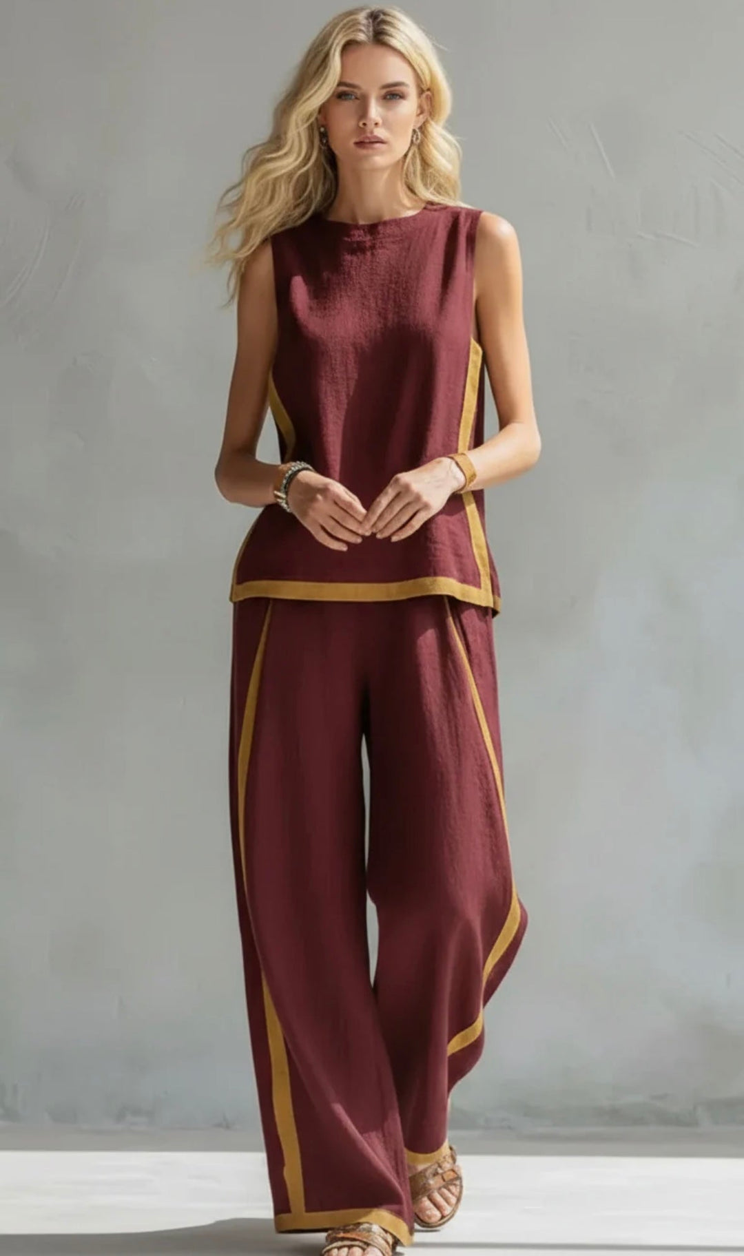Completo donna due pezzi in cotone e lino elegante e leggero