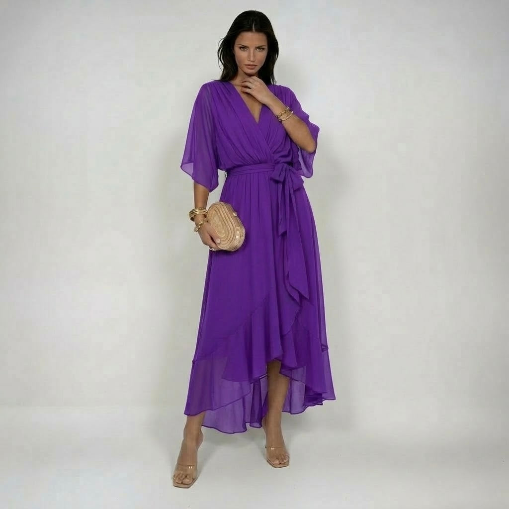 Abito in chiffon da donna elegante e fluido con scollo a V
