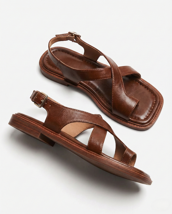 Sandali donna in pelle italiana con fasce incrociate