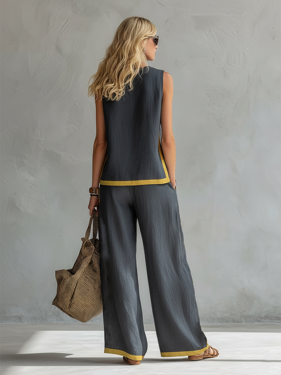Completo donna due pezzi in cotone e lino elegante e leggero