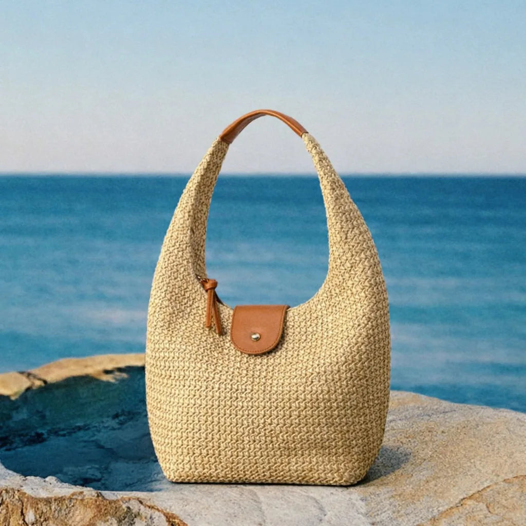 Borsa mare donna in rafia intrecciata grande e capiente