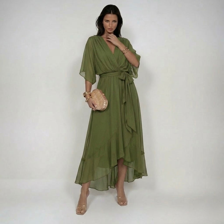 Abito in chiffon da donna elegante e fluido con scollo a V
