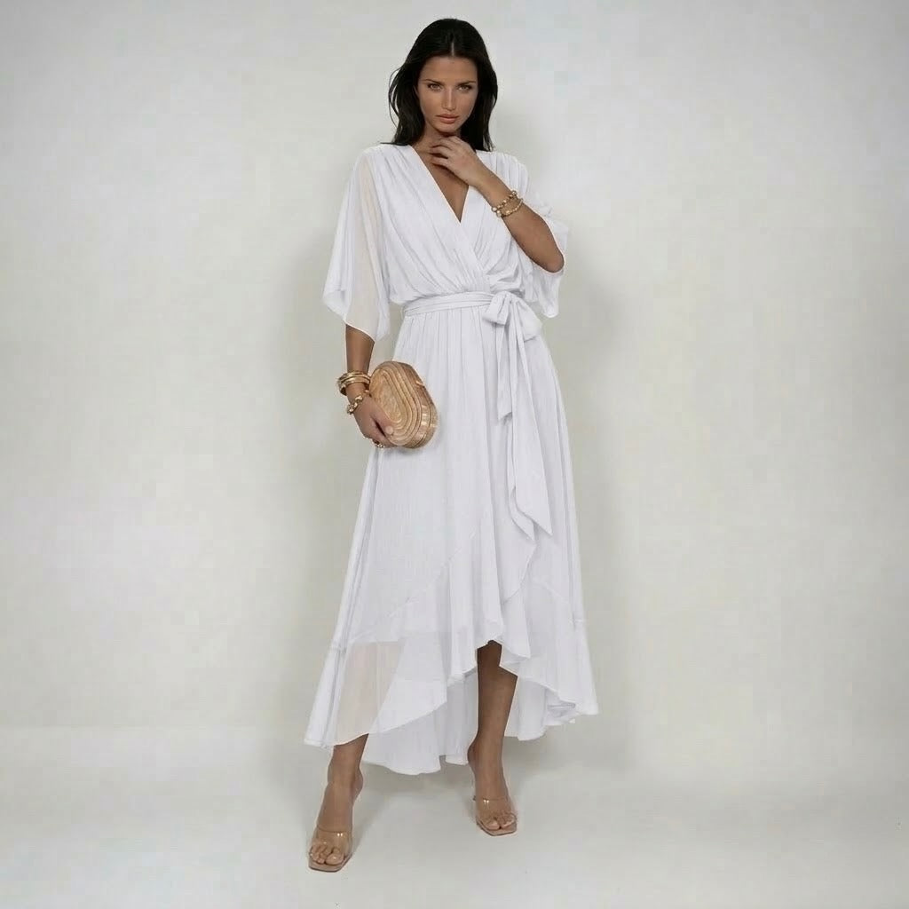 Abito in chiffon da donna elegante e fluido con scollo a V