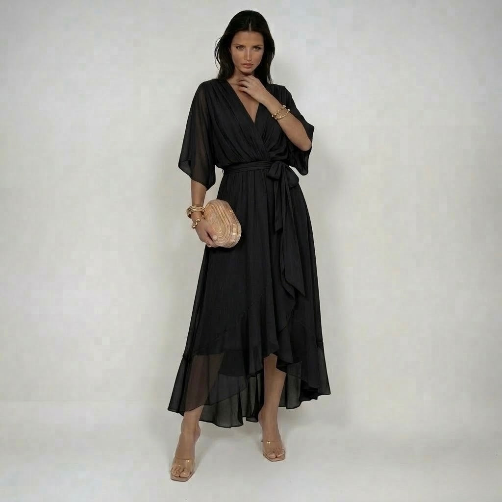 Abito in chiffon da donna elegante e fluido con scollo a V