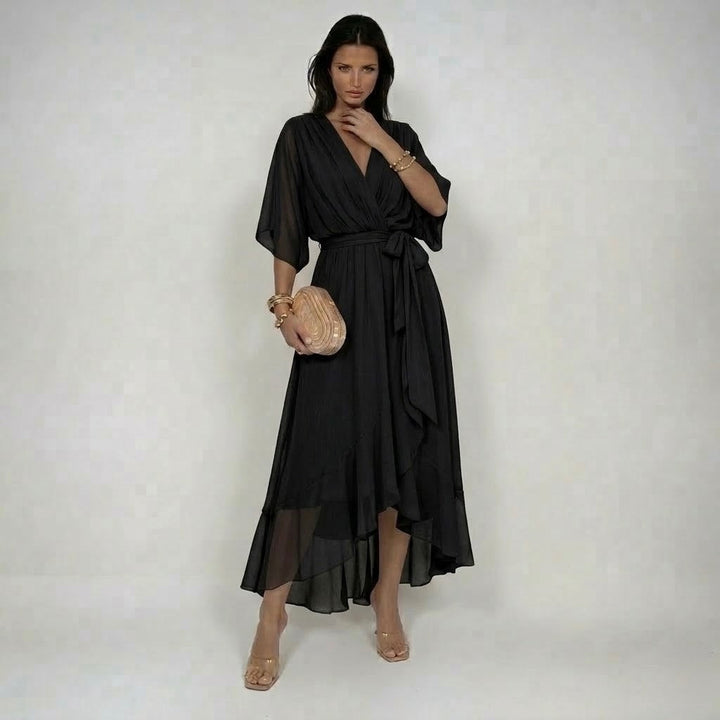 Abito in chiffon da donna elegante e fluido con scollo a V