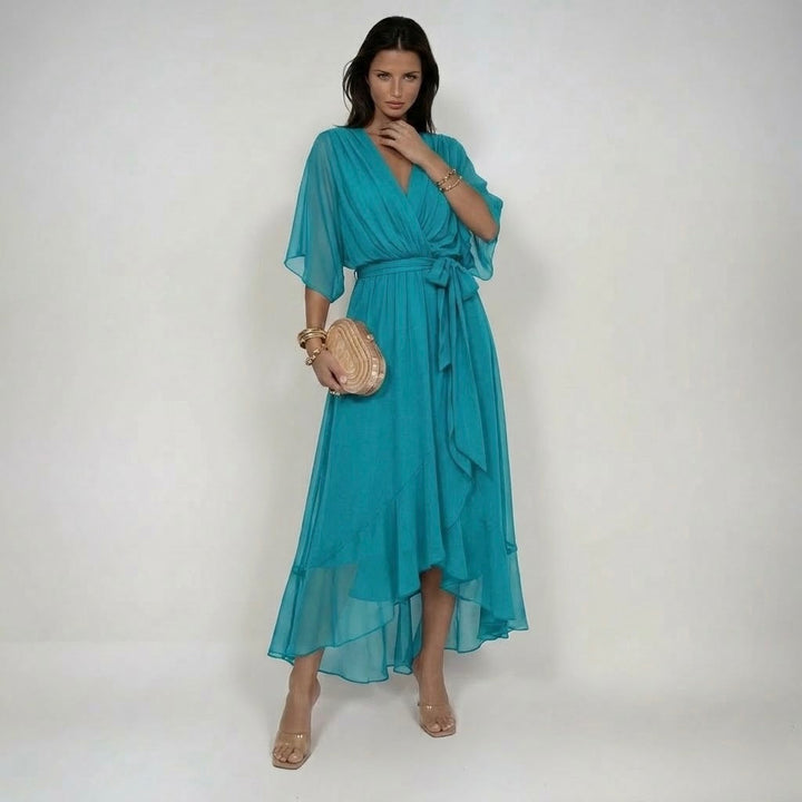 Abito in chiffon da donna elegante e fluido con scollo a V