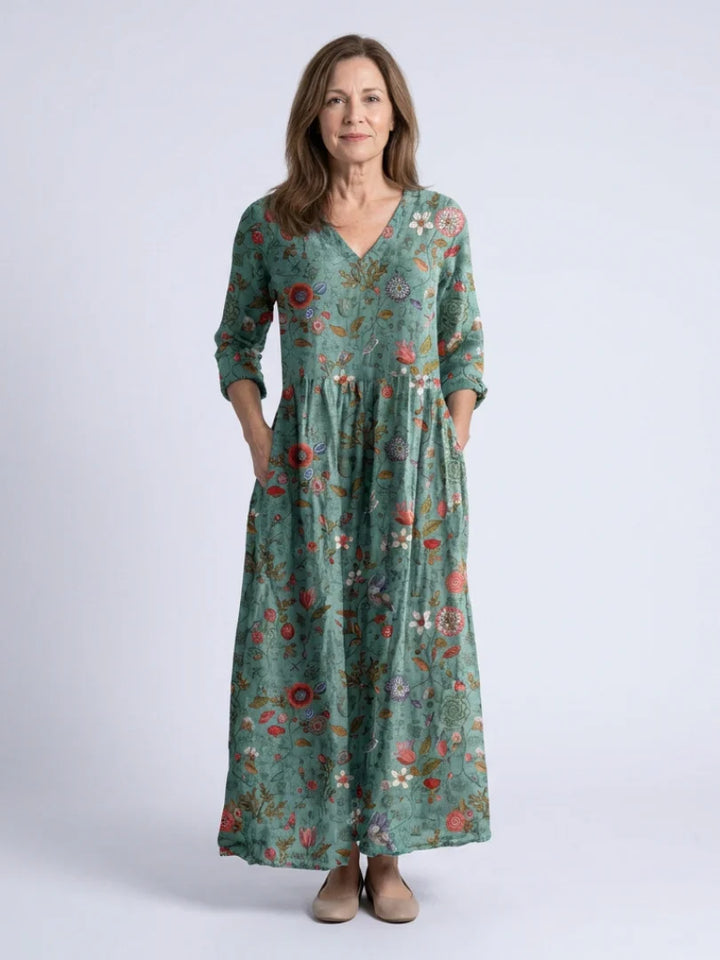 Abito lungo fluido in cotone da donna elegante e leggero
