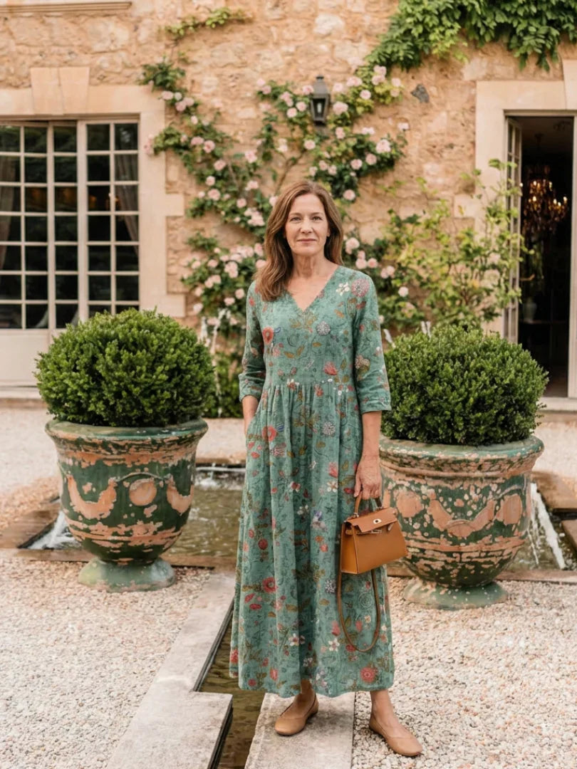 Abito lungo fluido in cotone da donna elegante e leggero