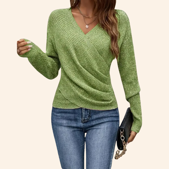 Top elegante a portafoglio con scollo a V per donna