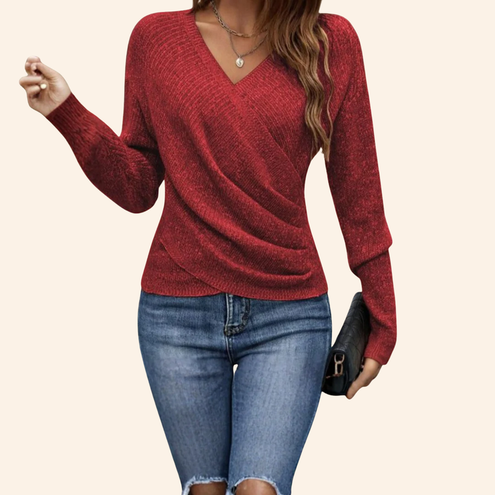 Top elegante a portafoglio con scollo a V per donna