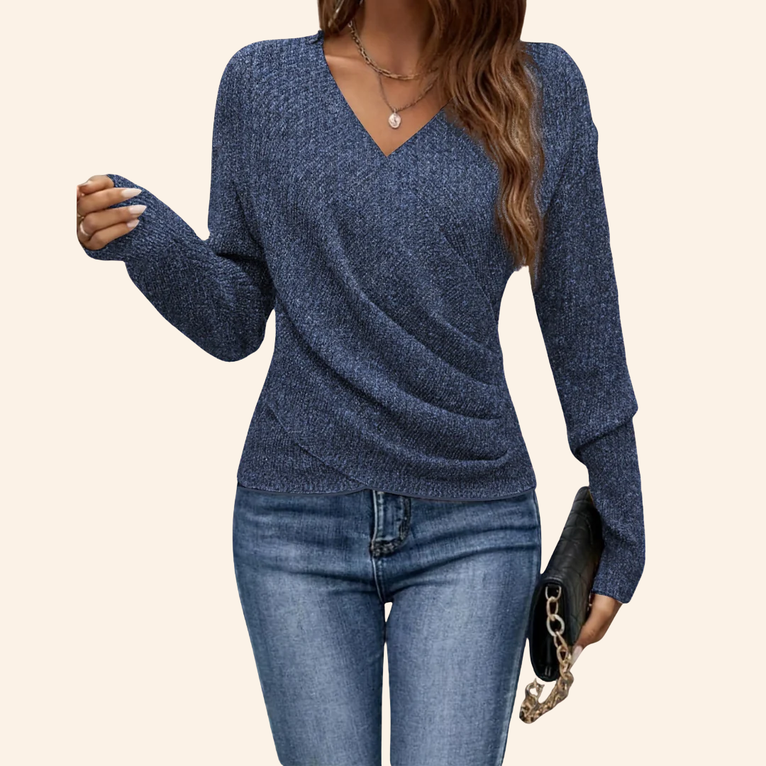 Top elegante a portafoglio con scollo a V per donna