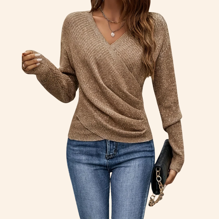 Top elegante a portafoglio con scollo a V per donna