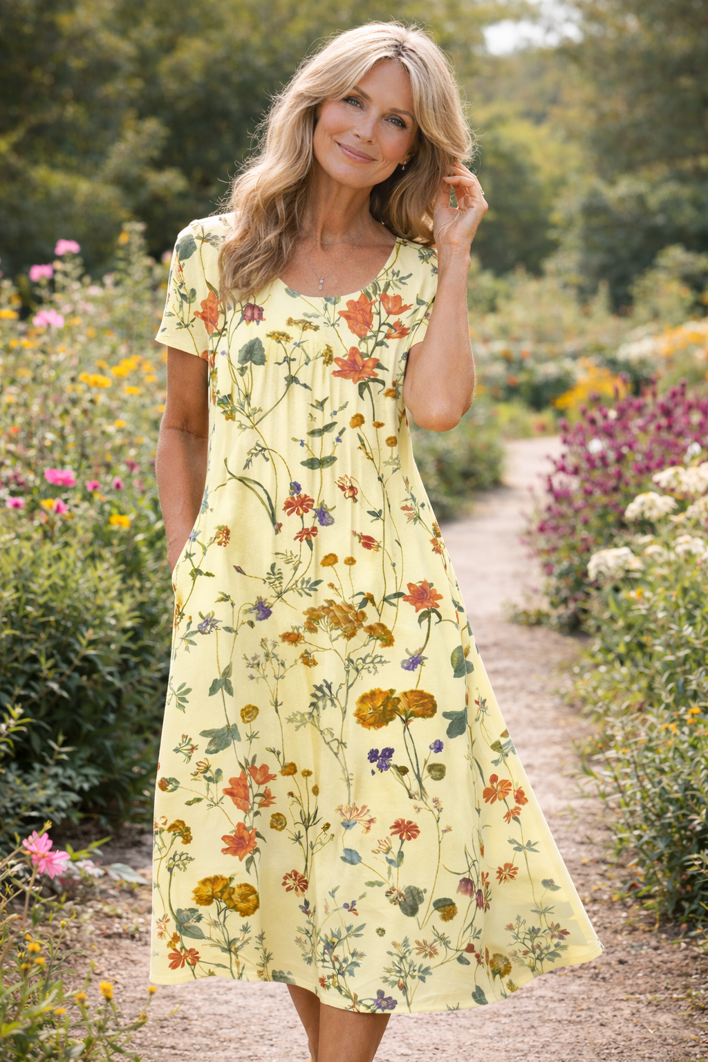 Abito floreale elegante e valorizzante per donna