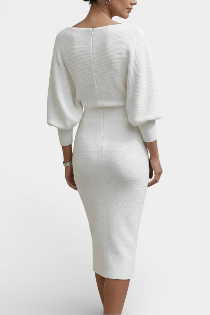 Abito midi elegante con scollo drappeggiato per donna