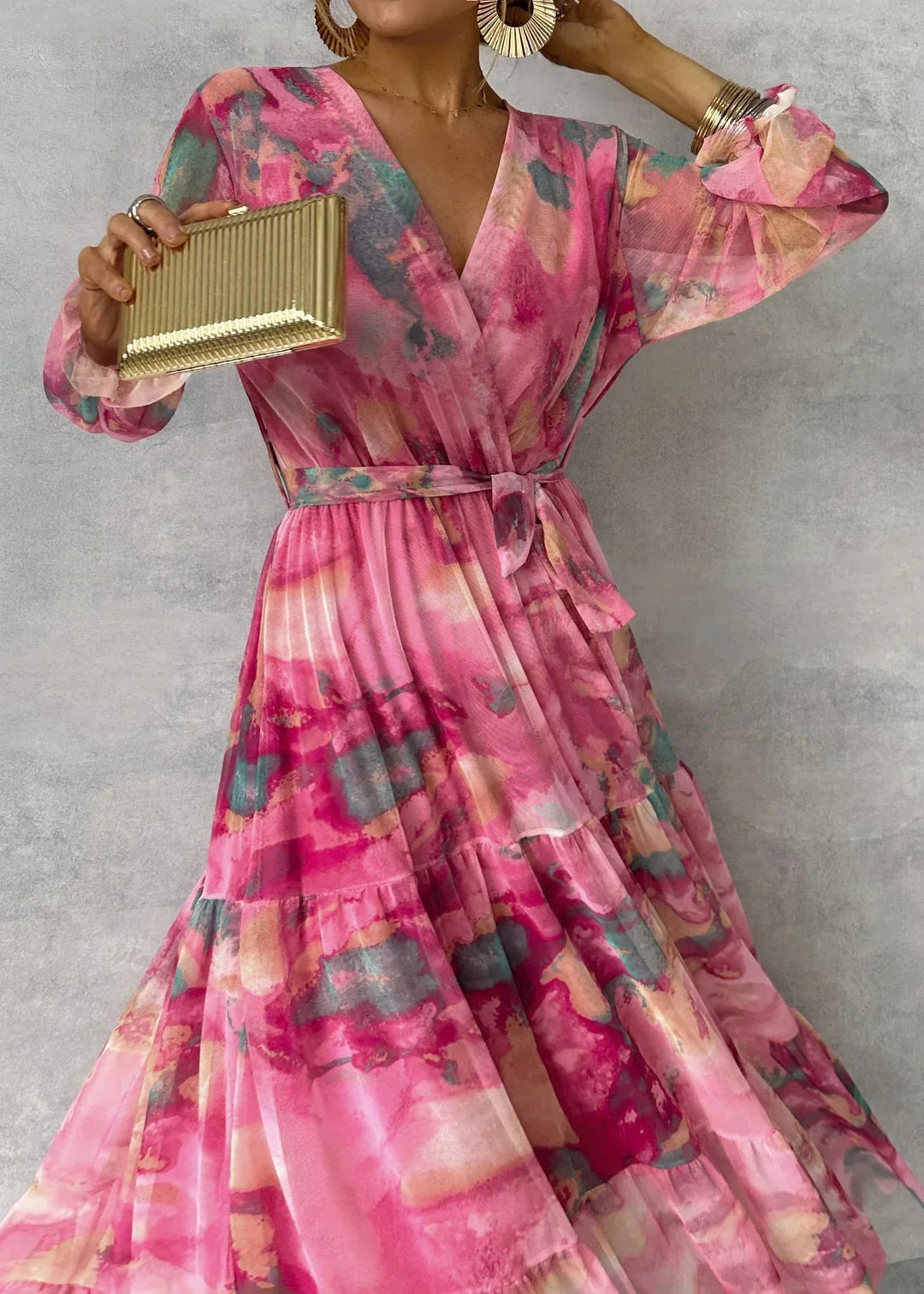 Abito portafoglio floreale da donna elegante e leggero