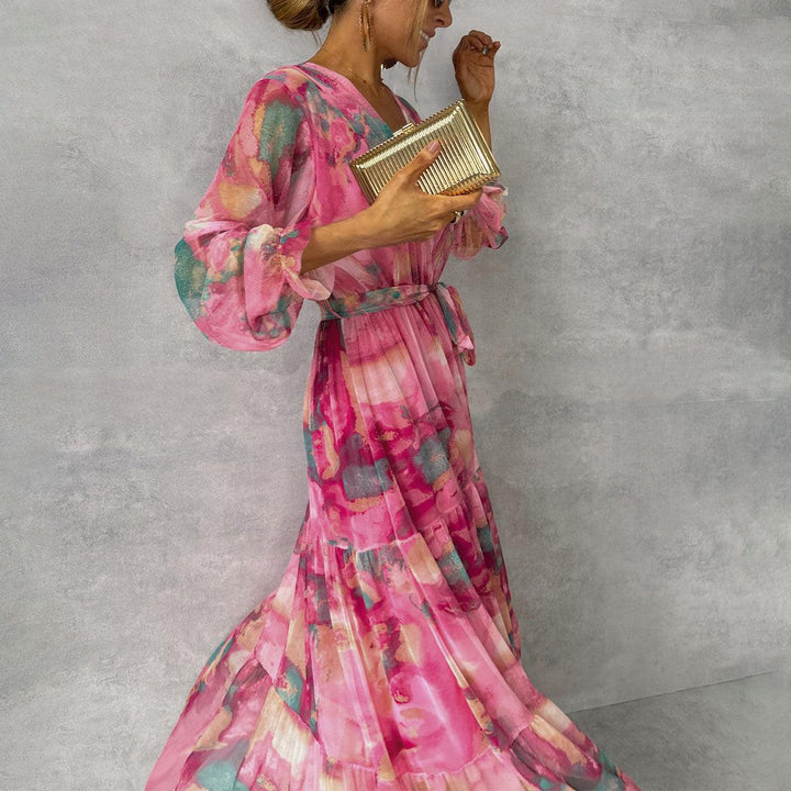 Abito portafoglio floreale da donna elegante e leggero