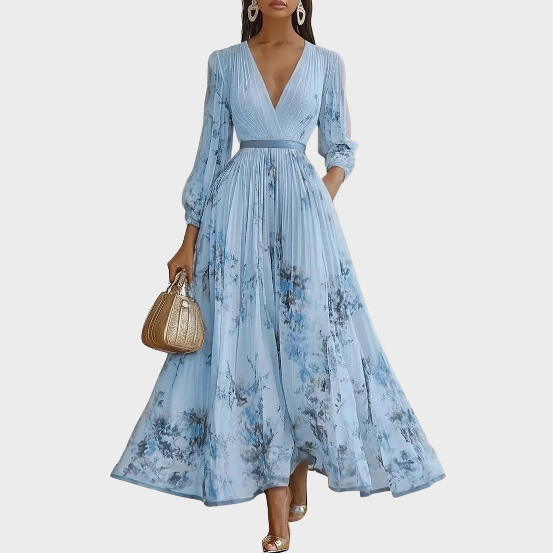 Abito lungo plissettato da donna elegante e fluido floreale