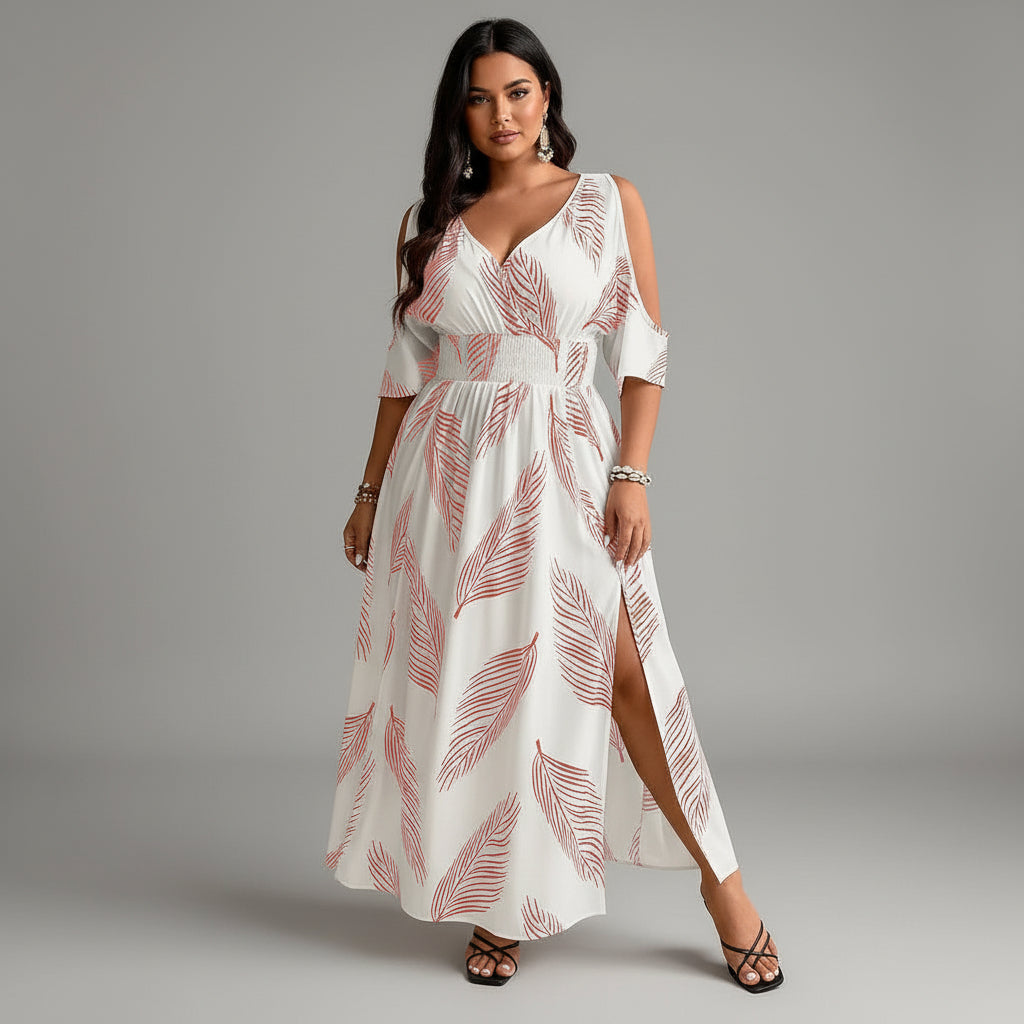 Abito lungo boho fluido e confortevole con spacco per donna