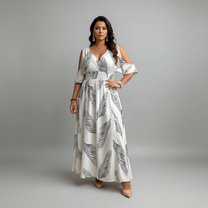 Abito lungo boho fluido e confortevole con spacco per donna