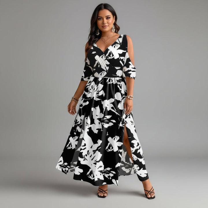 Abito lungo boho fluido e confortevole con spacco per donna