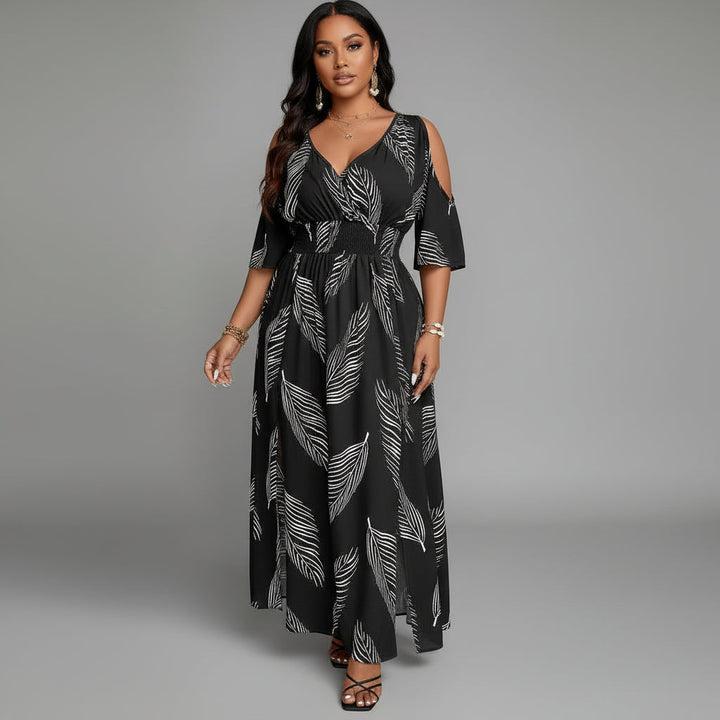 Abito lungo boho fluido e confortevole con spacco per donna