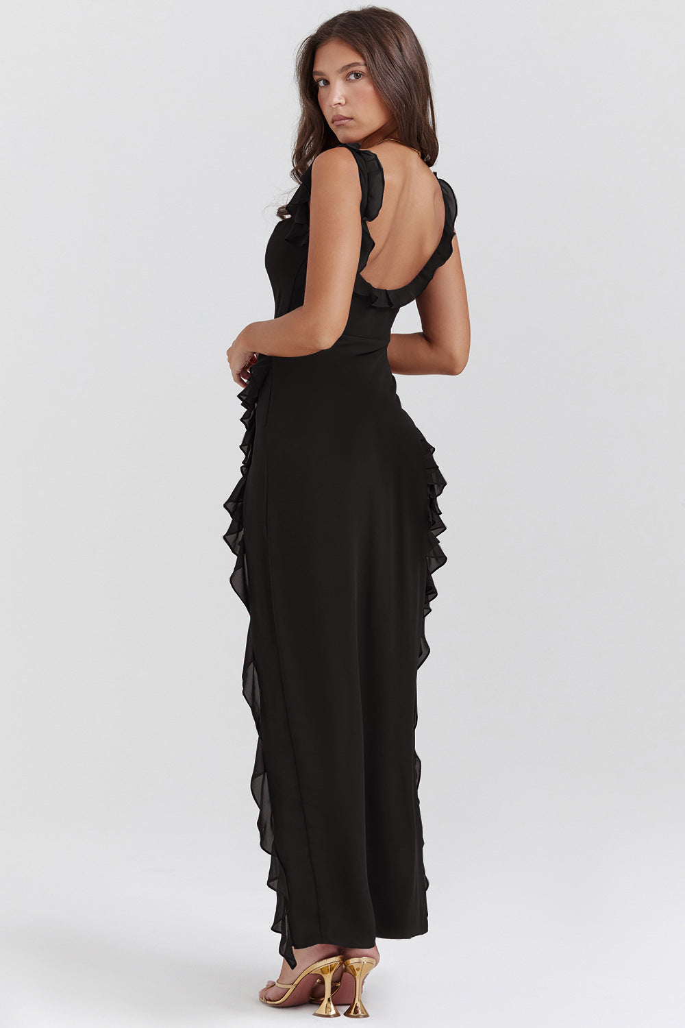 Abito lungo estivo nero donna con spalline sottili elegante