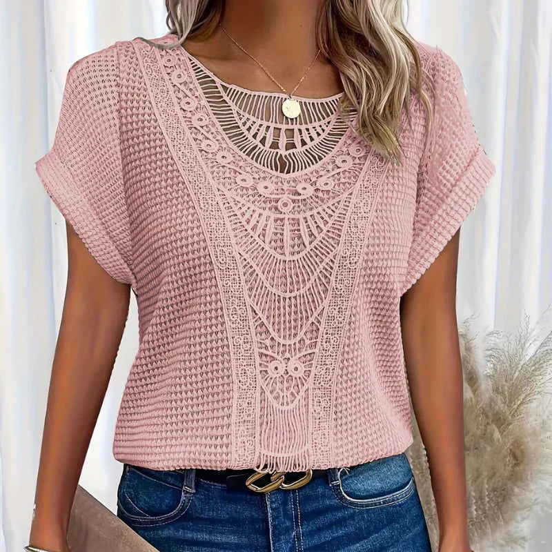 Top elegante in pizzo leggero e traspirante per donna