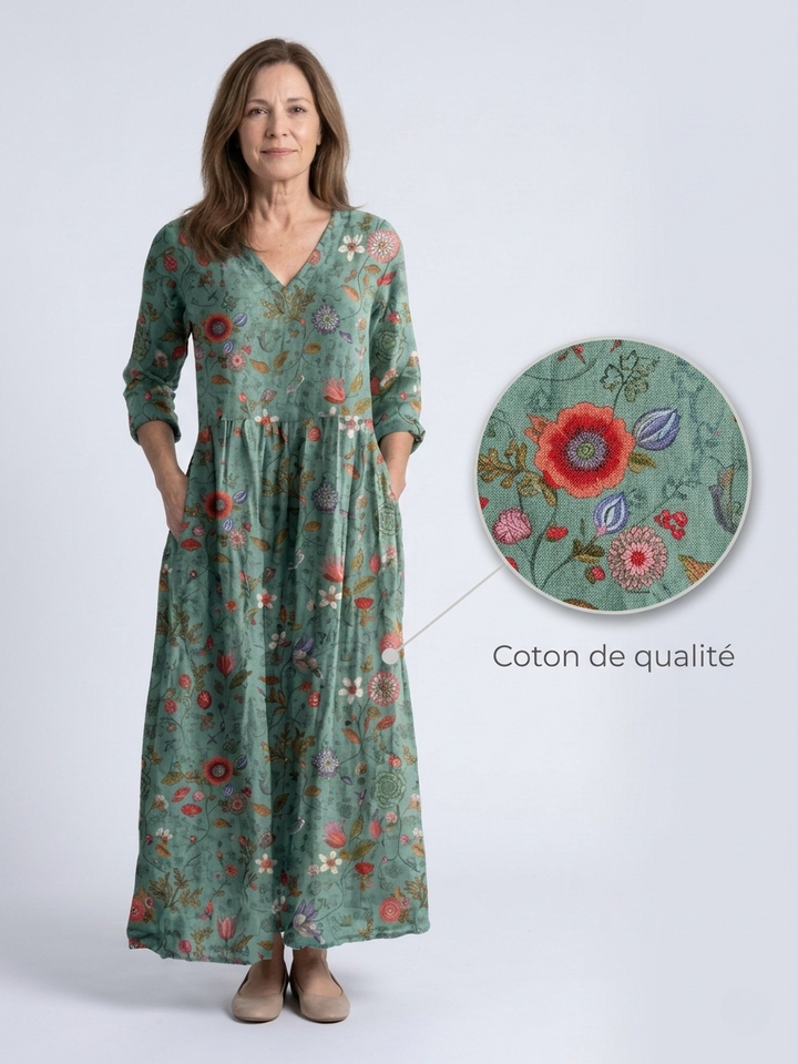 Abito lungo fluido in cotone da donna elegante e leggero